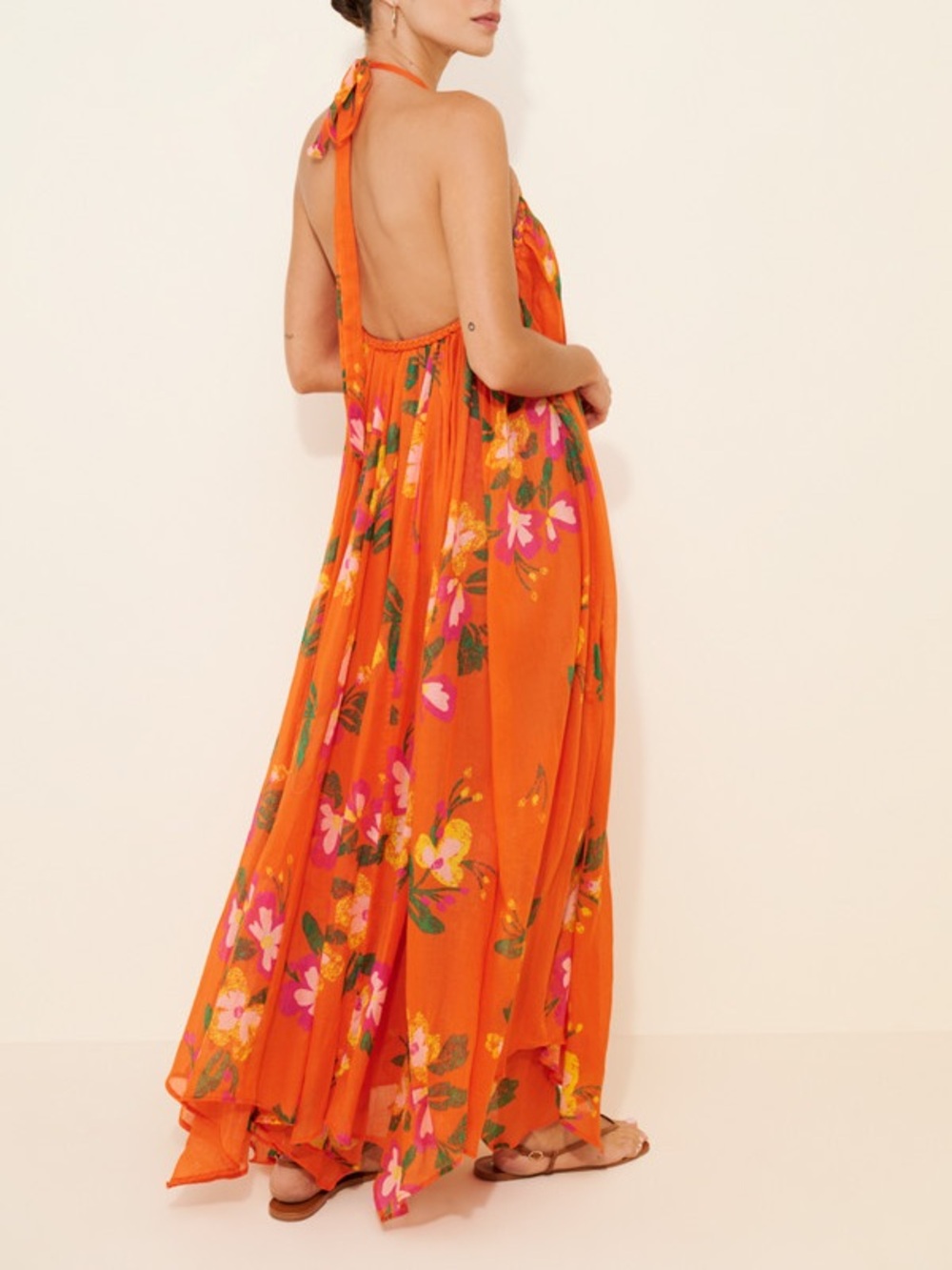 Free People Flora Fabuloso Floral Halter Maxi Dress Orange S